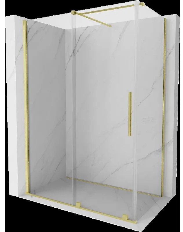 Mexen Velar sprchová kabína, posuvné dvere 140 x 85 cm, Priehľadné, Zlatá kefovaná- 871-140-085-01-55