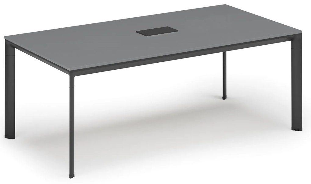 Rokovací stôl PRIMO INVITATION, 200x100 cm, grafit + stolná zásuvka TYP VI, čierna