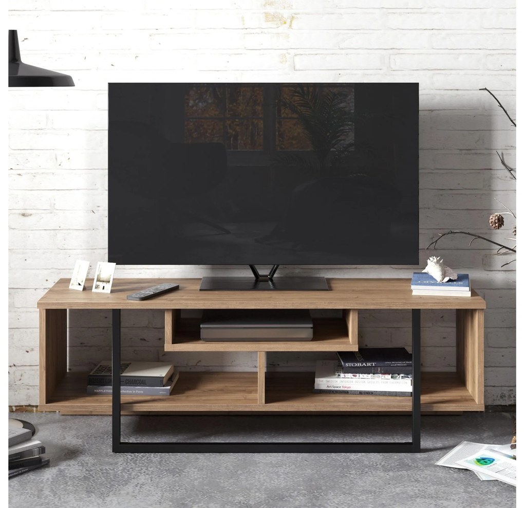 TV stolík/skrinka Aslana 120 (orech + čierna). Akcia -19%. Vlastná spoľahlivá doprava až k Vám domov. 1101382