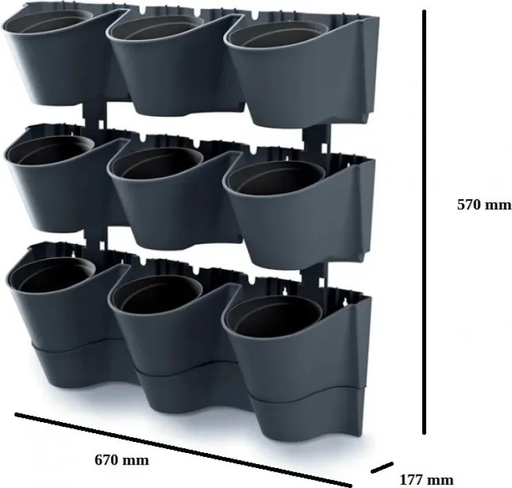 Kvetináč Prosperplast CASCADE WALL sada kvetináčov na stenu antracit