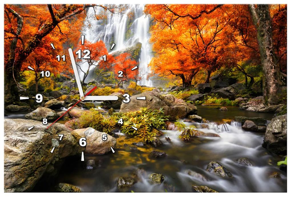 Gario Obraz s hodinami Jesenný vodopád Rozmery: 60 x 40 cm
