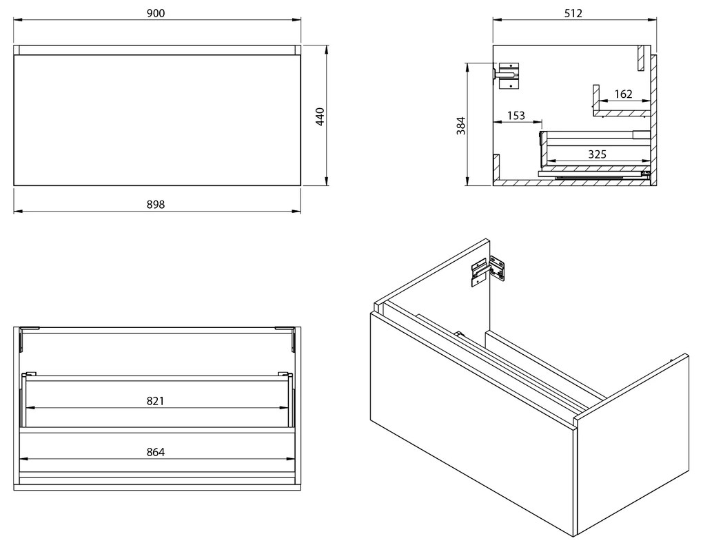 Sapho Sapho, LOREA skrinka 120x46x51,5cm (30+90cm), pravá, biela matná, LE090-3131-R-01