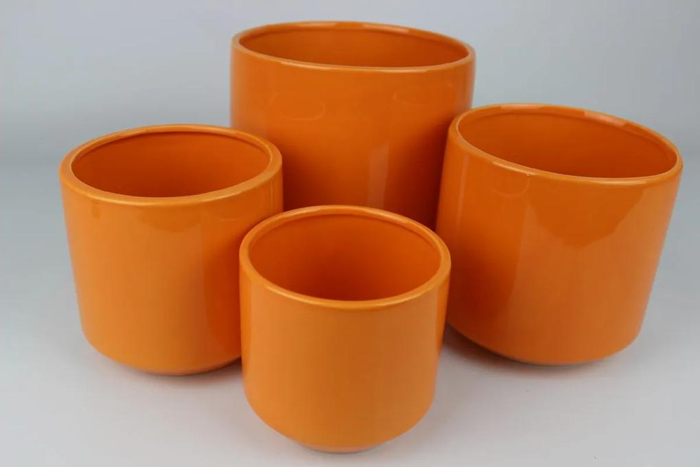 Oranžové keramické okrúhle kvetináče 4-set