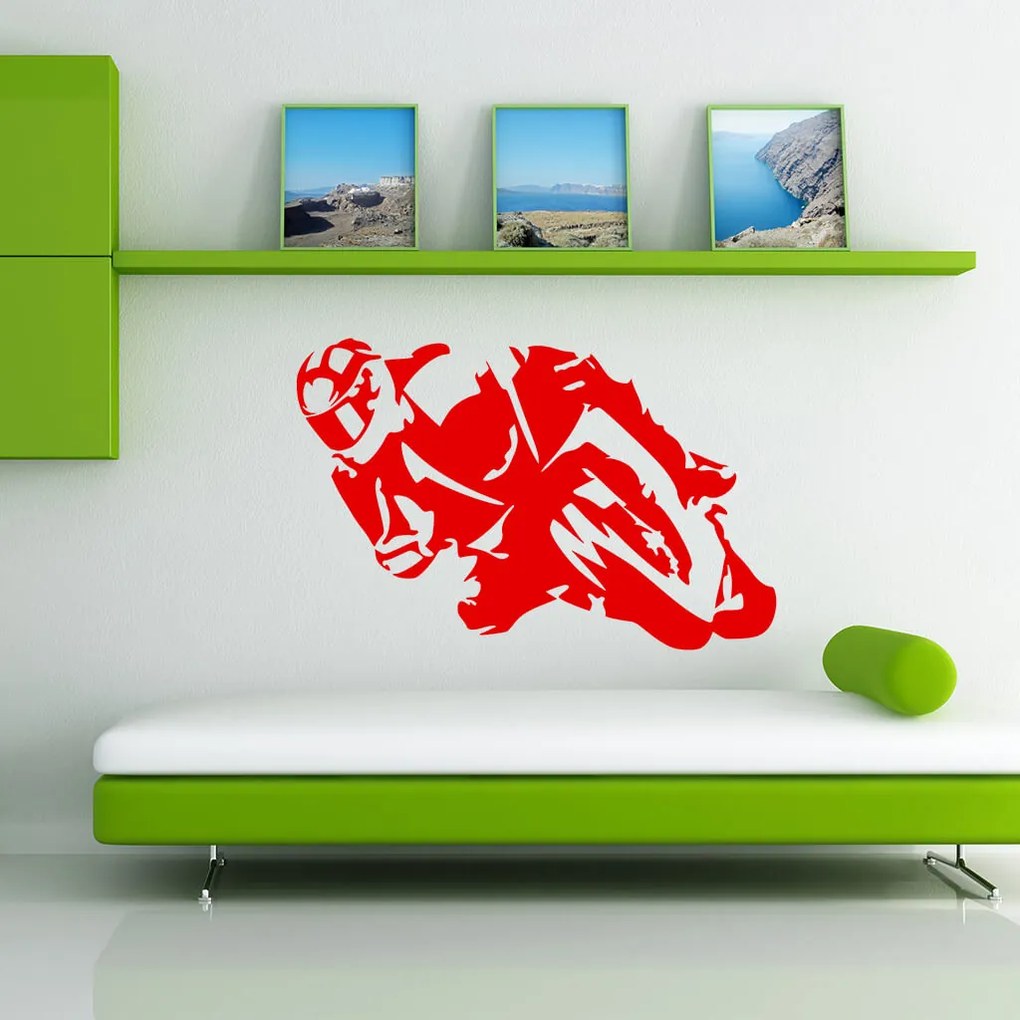 Veselá Stena Samolepka Motorkár Farba: žlutá, Veľkosť: 100 x 64 cm