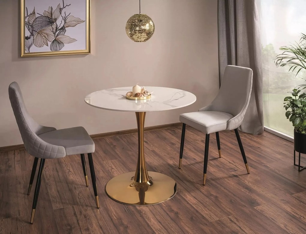 Kulatý jídelní stůl Espero 90 cm bílý/zlatý