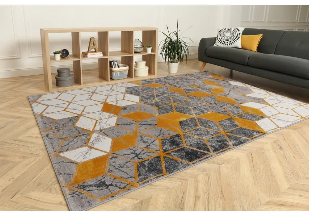 Koberec v okrovožltej a sivej farbe 133x190 cm Soft – FD