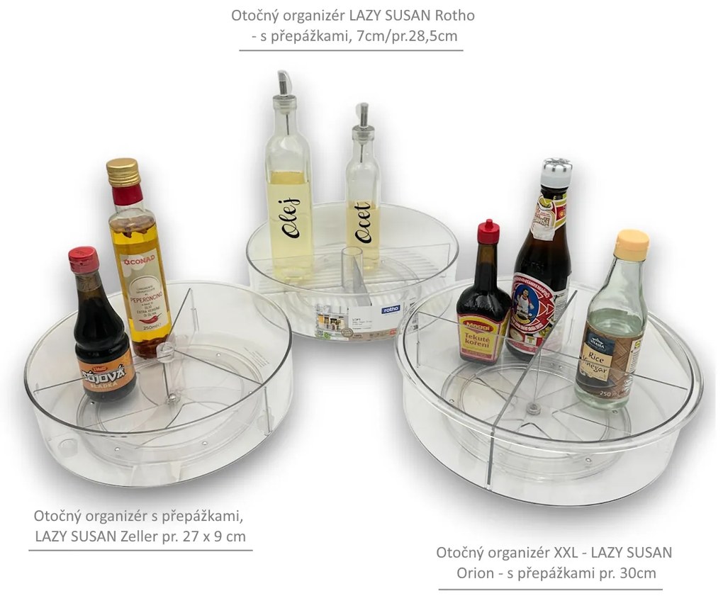 Otočný organizér LAZY SUSAN Rotho - s přepážkami, 7cm/pr.28,5cm