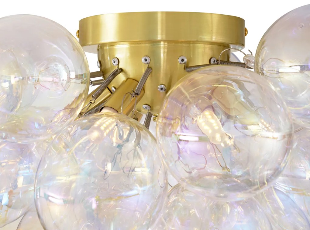 Dizajnové stropné svietidlo mosadzné s dúhovým sklom 6 svetiel - Uvas