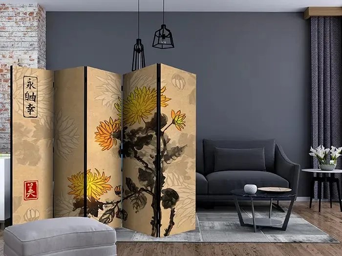 Paraván - Chrysanthemums II [Room Dividers] Veľkosť: 225x172, Verzia: Obojstranný