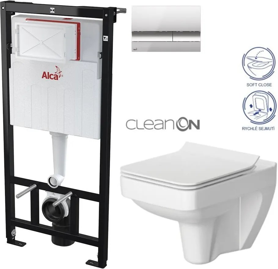 ALCAPLAST Sádromodul - predstenový inštalačný systém s chrómovým tlačidlom M1721 + WC CERSANIT CLEANON SPLENDOUR + SEDADLO (AM101/1120 M1721 SP1)