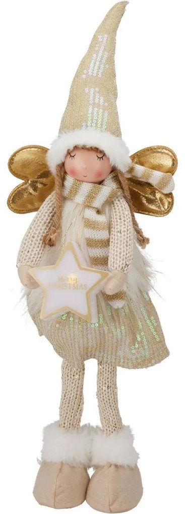 Vianočný stojaci anjelik so svietiacou hviezdou, 55 cm, teplá biela