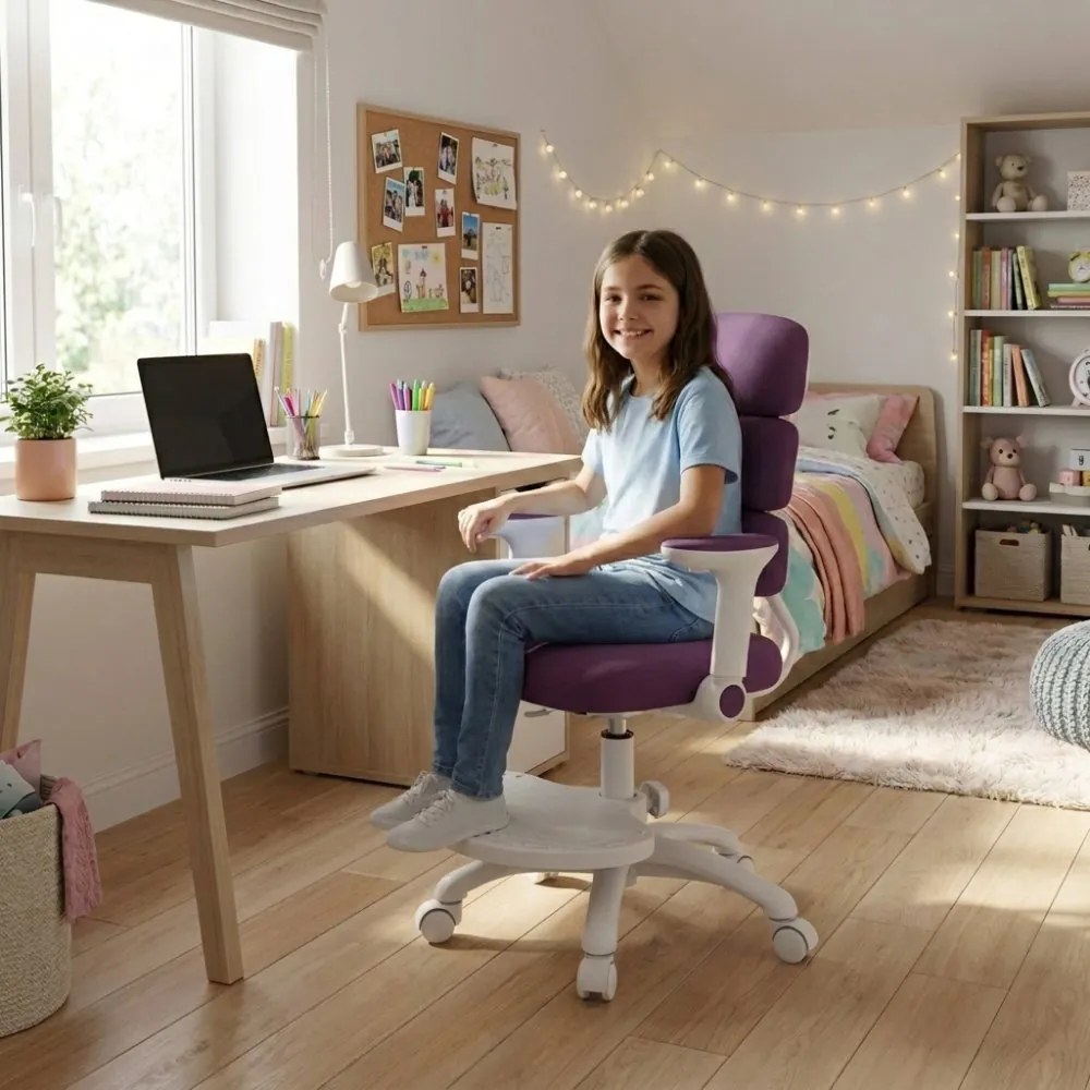 Detská rastúca stolička Neoseat KIDDY THREE — látka, prateľný poťah, fialová
