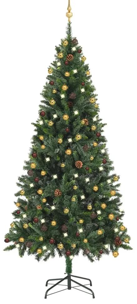 Umelý vianočný stromček s LED a súpravou gulí 210 cm zelený 3077798