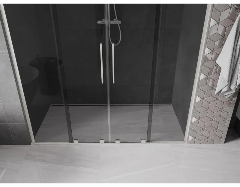 Mexen Velar L Duo, posuvné sprchové dvere do otvoru 170 cm, 8mm šedé sklo, brúsená oceľ, 871-170-003-42-97