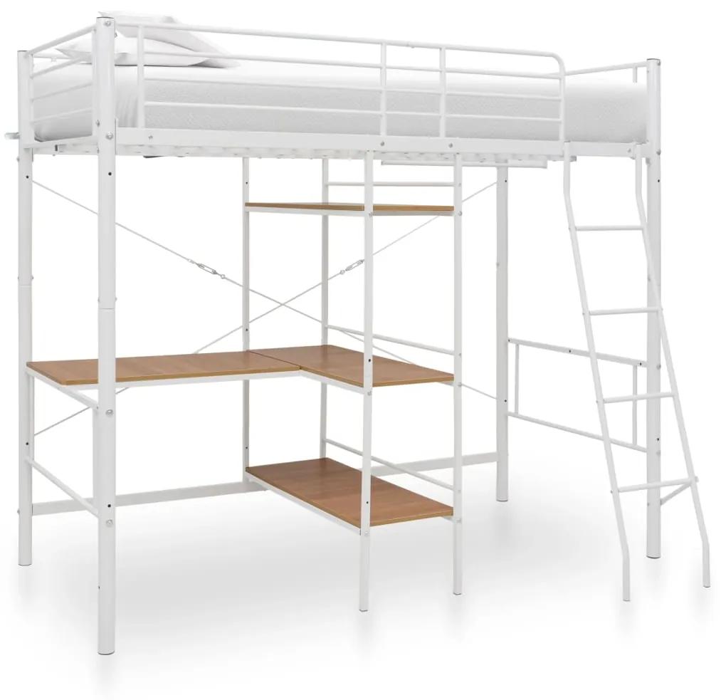 Poschodová posteľ s rámom stola biela 90x200 cm kovová