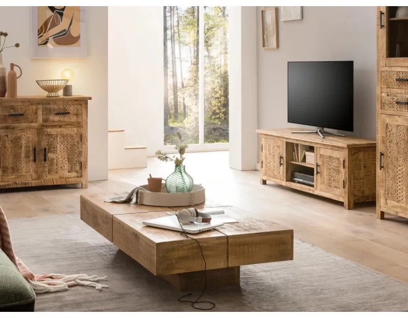 furniture-nabytek.cz - Masívny konferenčný stolík Amberley z mangového dreva, lakovaný, prírodný – 140×70 cm