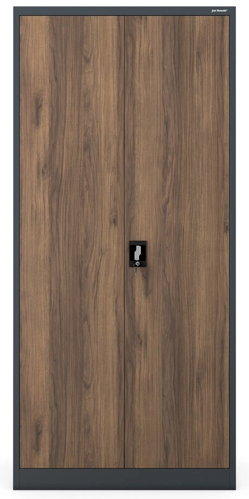 Kovová spisová skriňa JAN H, 900 x 1950 x 400 mm, Eco Design: antracitová/ orech