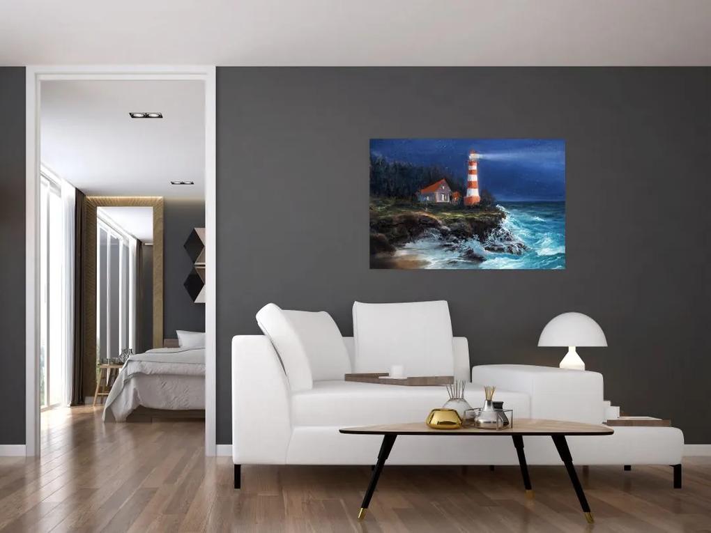 Obraz - Maják na brehu oceánu, aquarel (90x60 cm)