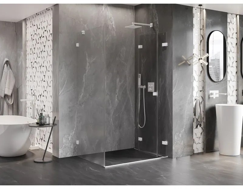 Mexen Lunar-F, 1-krídlový sprchový kút so skladacími dverami, pravý, 95 x 80 cm, 8mm číre sklo, biely profil, 836-095-080-20-00-P