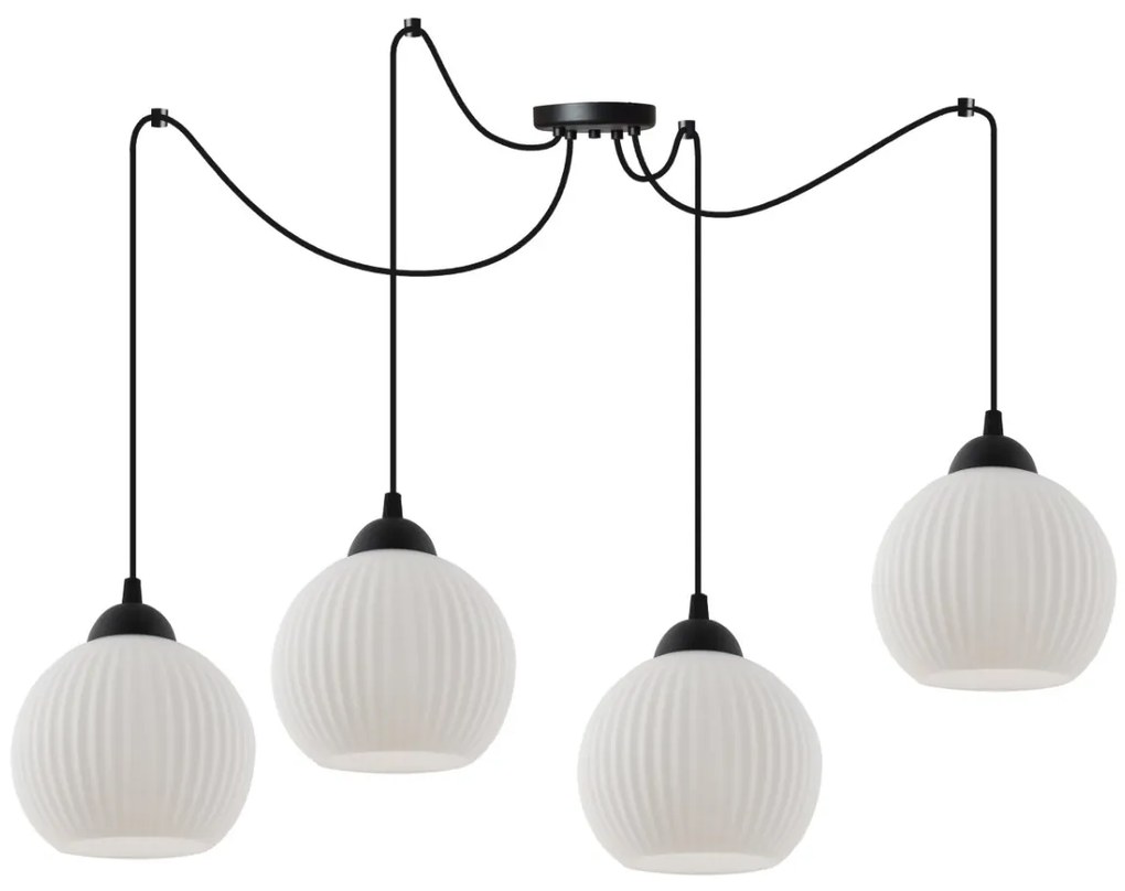 Závesné svietidlo Riffle Round Spider, 4x biele sklenené tienidlo, b