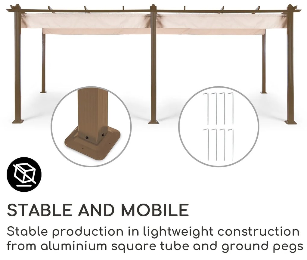 Pantheon Rust, pergola, hliníková štvorhranná rúrka, 3 × 6 m, 4 rohové stĺpiky, nepremokavá