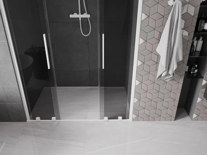 Mexen Velar L Duo, posuvné sprchové dvere do otvoru 160 cm, 8mm šedé sklo, biela matná, 871-160-003-42-20
