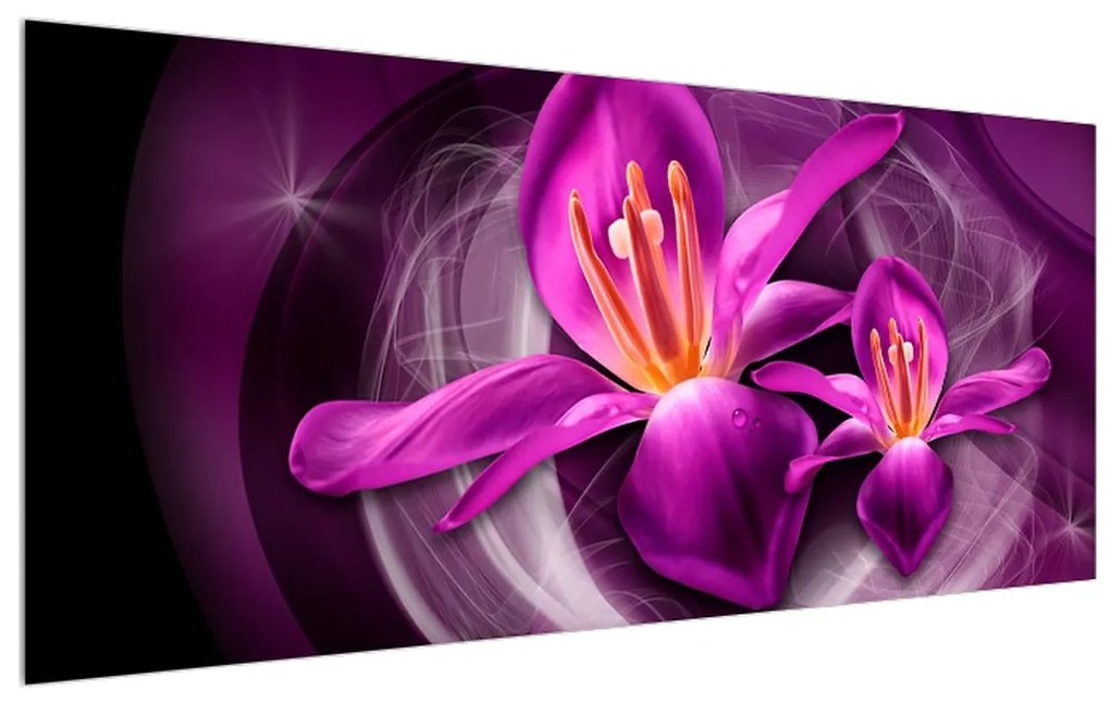 Moderný fialový obraz kvetov (120x50 cm)