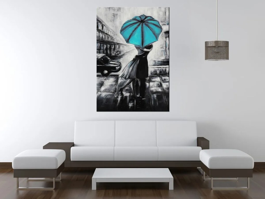 Gario Ručne maľovaný obraz Tyrkysový bozk v daždi Rozmery: 120 x 80 cm
