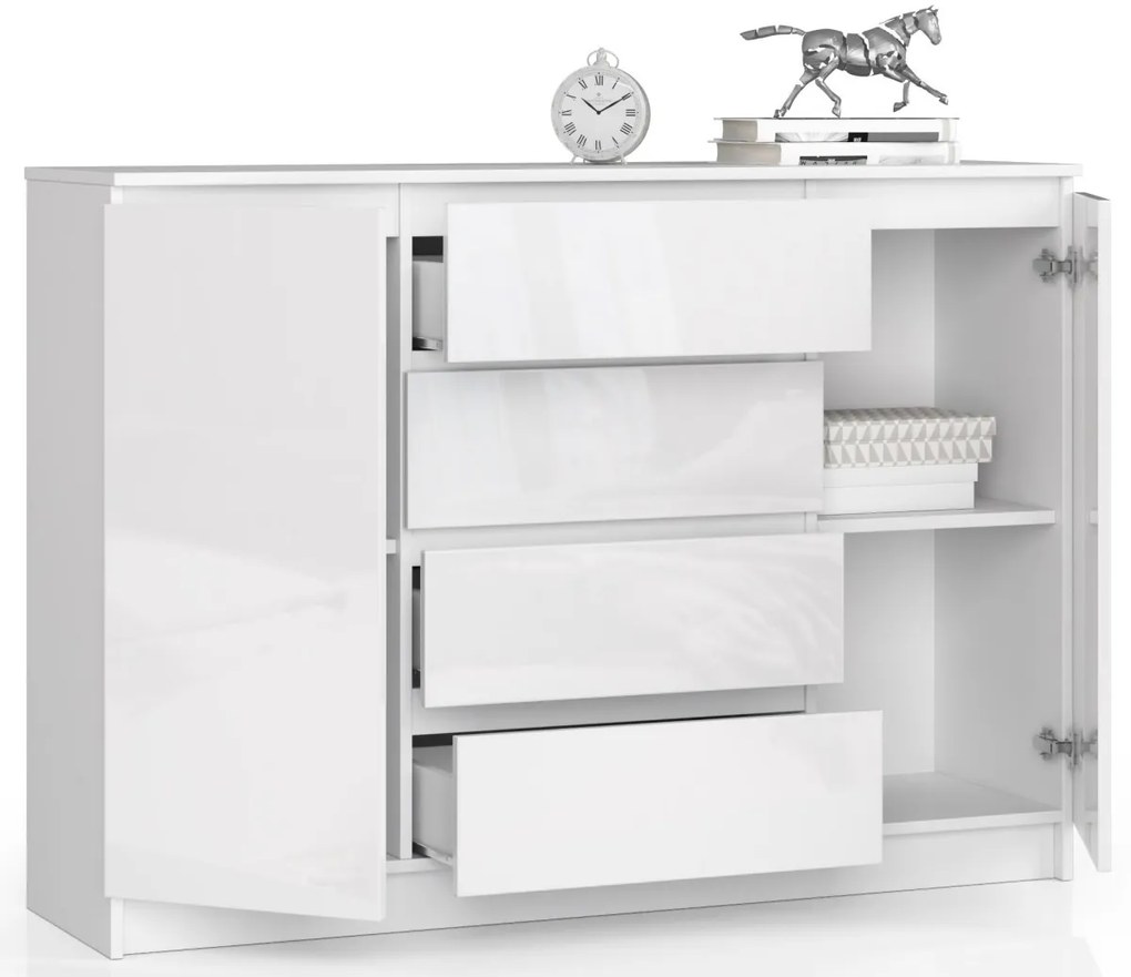 Komoda Kryštof 140 cm 2 skrinky a 4 zásuvky biely lesk