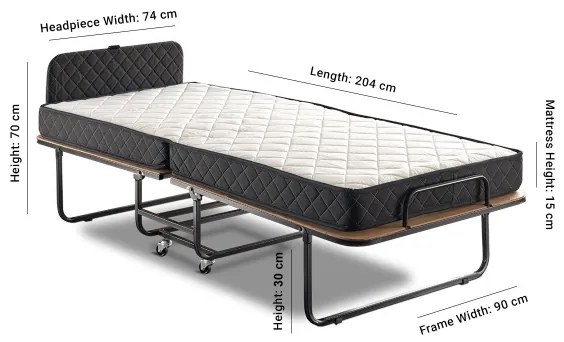 Skladacia kovová jednolôžková posteľ s matracom HERON 90x204 cm biela