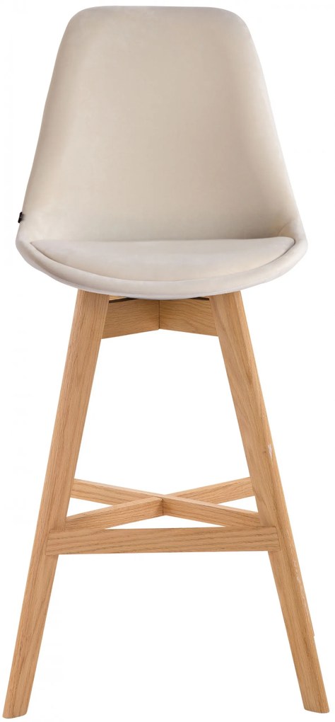 Design-Shop Barová stolička Cannes - zamat, drevené nohy natura (SET 2 ks) - Krémová