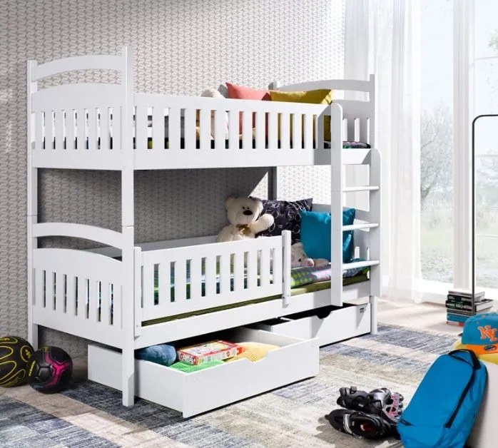 Detská posteľ z masívu borovice IGOREK so zásuvkami - 200x90 cm - BIELA