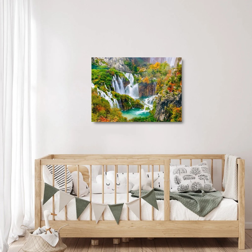 Sklenený obraz - Národný park Plitvické jazerá (70x50 cm)