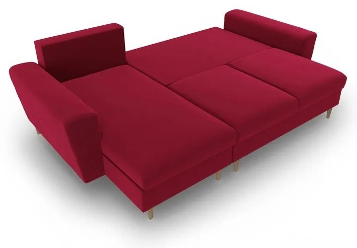 Červená zamatová rozkladacia/s úložným priestorom rohová pohovka Kyoto – Cosmopolitan Design