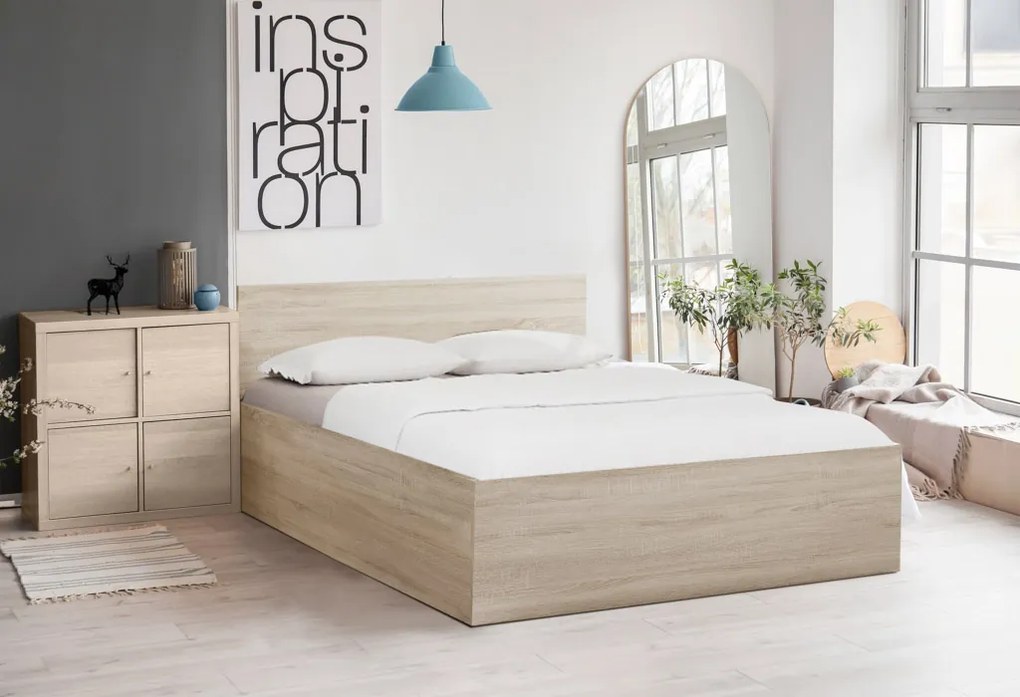 Postel SOFIA 180 x 200 cm, dub sonoma Rošt: Bez roštu, Matrac: Matrac DELUXE 10 cm