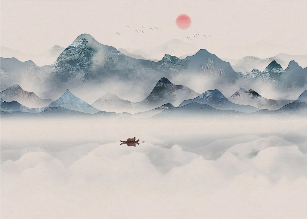 Sklenený obraz - Údolie modrých hôr (70x50 cm)