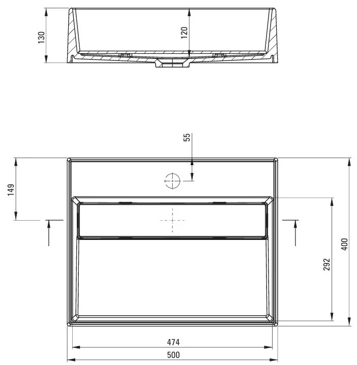 Deante Correo, granitové umývadlo na dosku 500x400x130 mm, šedá, DEA-CQR_SU5M
