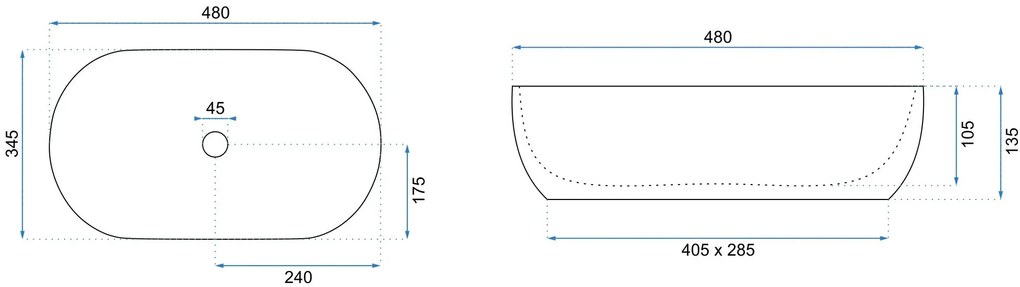 Rea Amelia Wood, umývadlo na dosku 480x345x135 mm, imitácia dreva-hnedá matná, REA-U5060