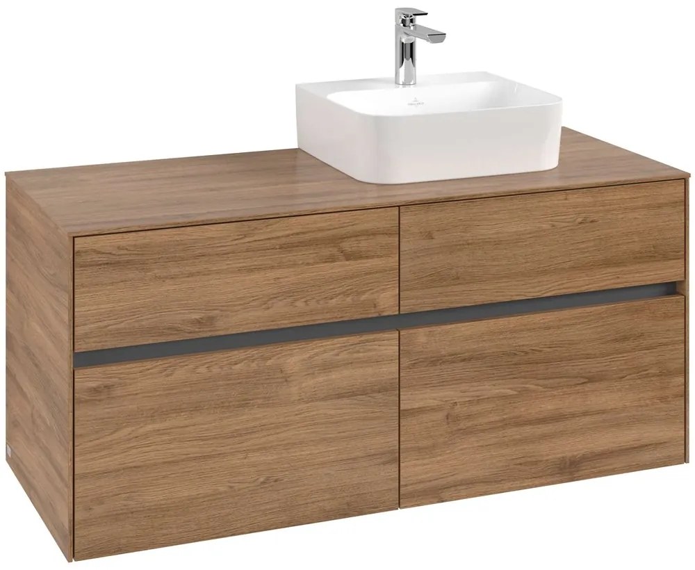 VILLEROY &amp; BOCH Collaro závesná skrinka pod umývadlo na dosku (umývadlo vpravo), 4 zásuvky, 1200 x 500 x 548 mm, Oak Kansas, C09900RH