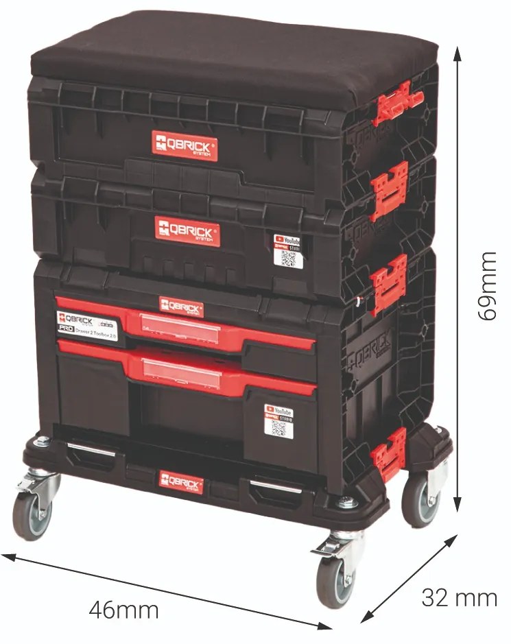 Modulárny dielenský set s podsedékom Qbrick System PRO so zásuvkami a priehradkou