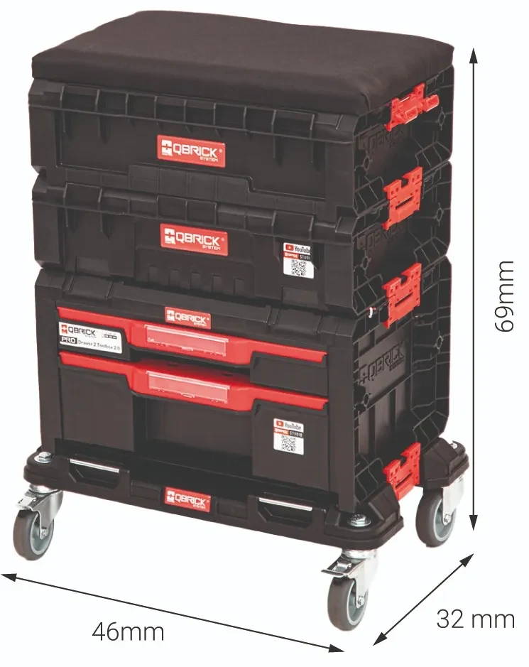 Modulárny dielenský set s podsedékom Qbrick System PRO so zásuvkami a priehradkou