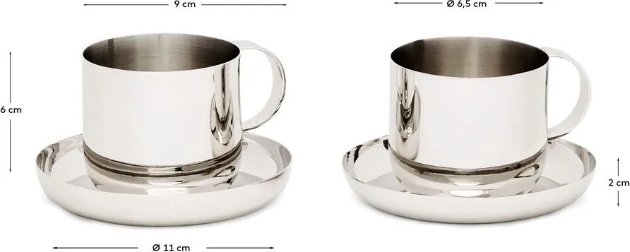 Šálky v súprave 2 ks z nehrdzavejúcej ocele v striebornej farbe Nirela – Kave Home