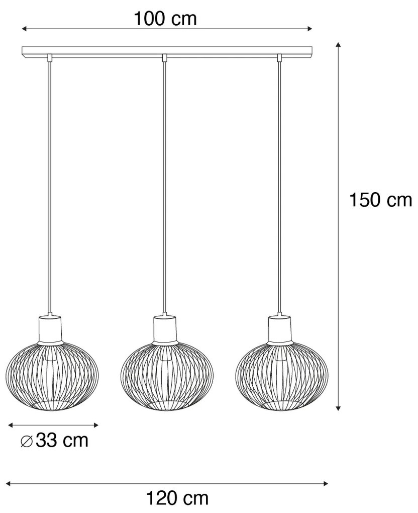 Moderné závesné drôtené svietidlo čierne s béžovou farbou 3-svetlá - Gila
