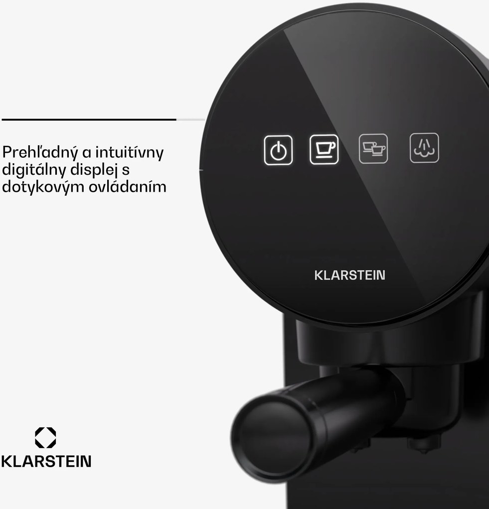 Klarstein Furore, pákový kávovar, 1380 W, 20 bar, digitálny displej, 2 šálky, kompaktný, nehrdzavejúca oceľ