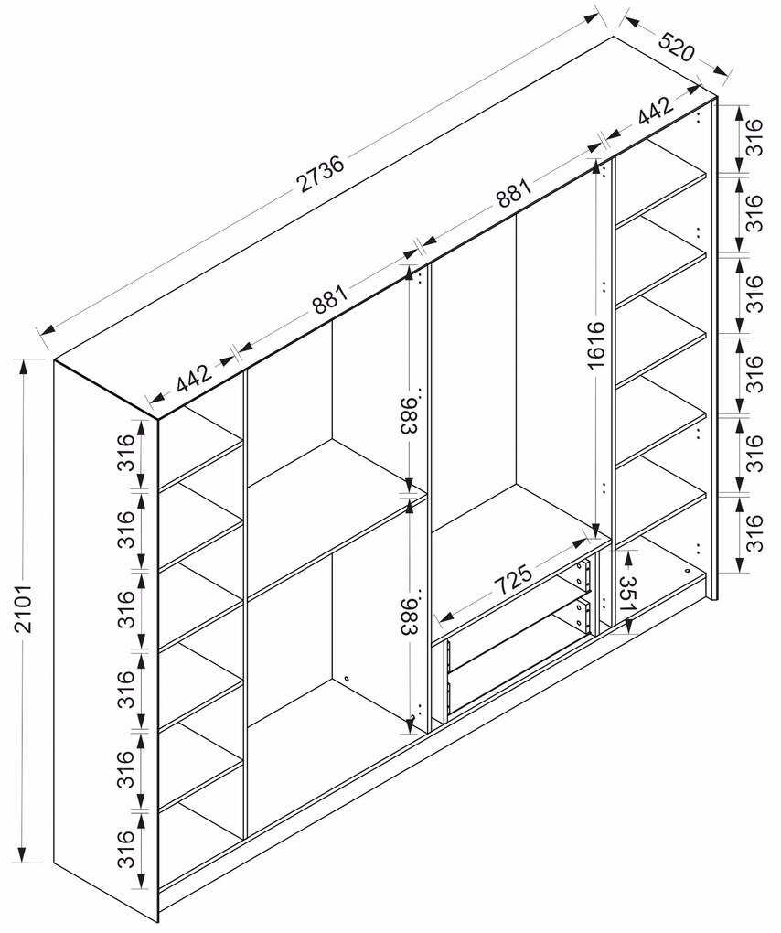 Elegantná šatníková skriňa DeLuxe s dymovými dvierkami a zlatými akcentami 210 x 270 x 52 cm, biela