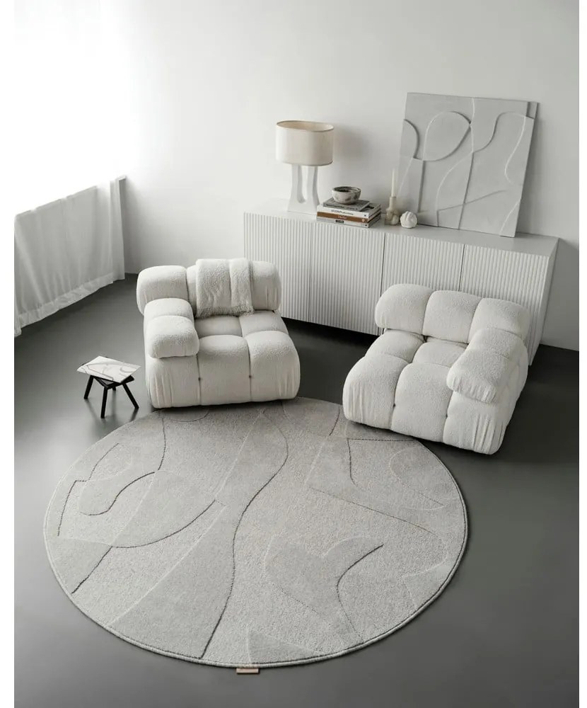 Svetlosivý vlnený okrúhly koberec ø 120 cm Morphic Botanica – Agnella