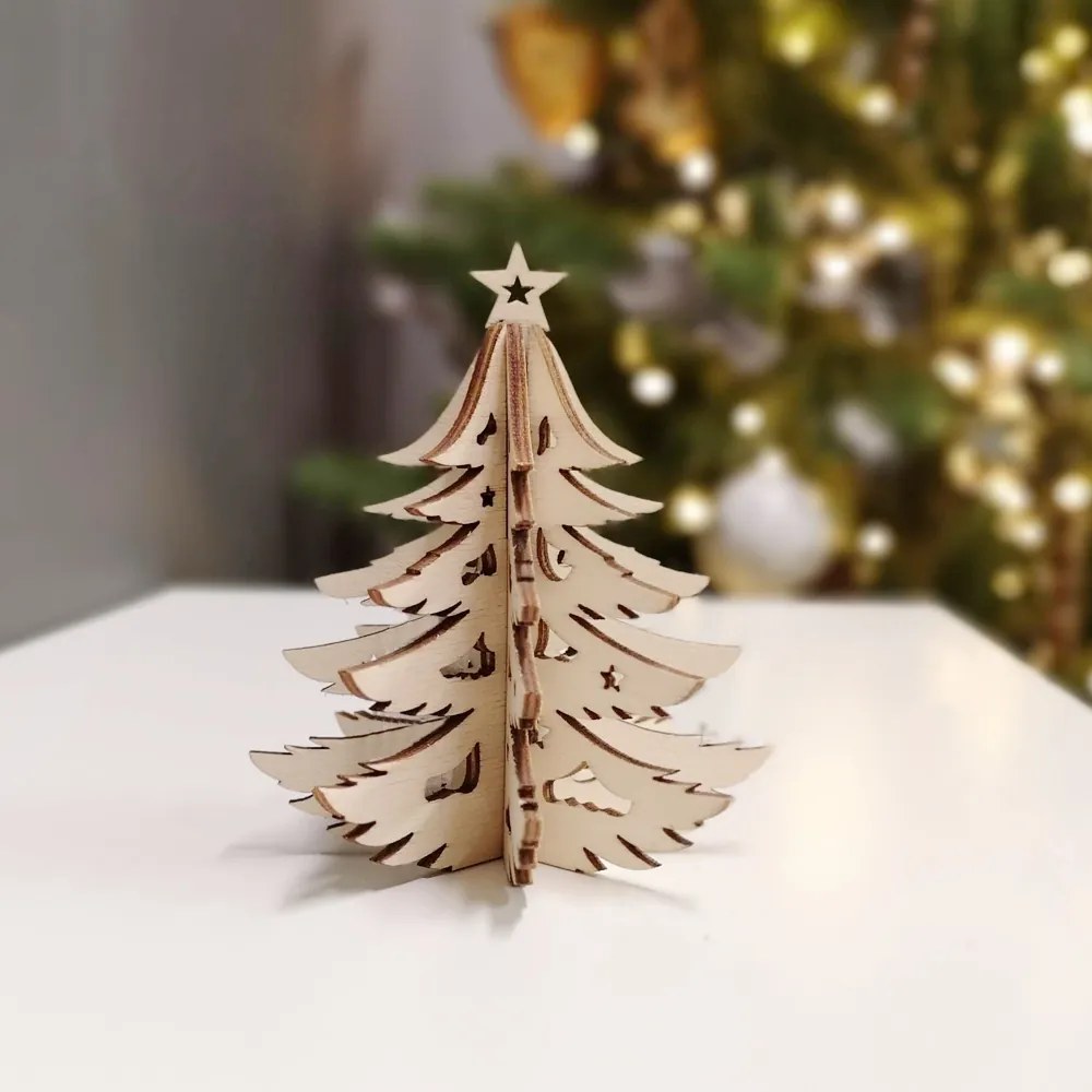 AMADEA Drevený 3D stromček, výška 9 cm