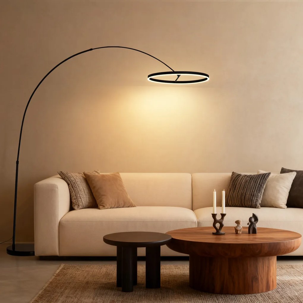 Dizajnová oblúková stojaca lampa čierna vrátane LED s 3-stupňovým stmievaním - Anello