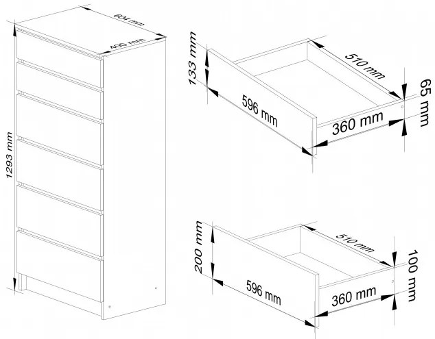 Komoda K60 6SZ CLP biela / sivá