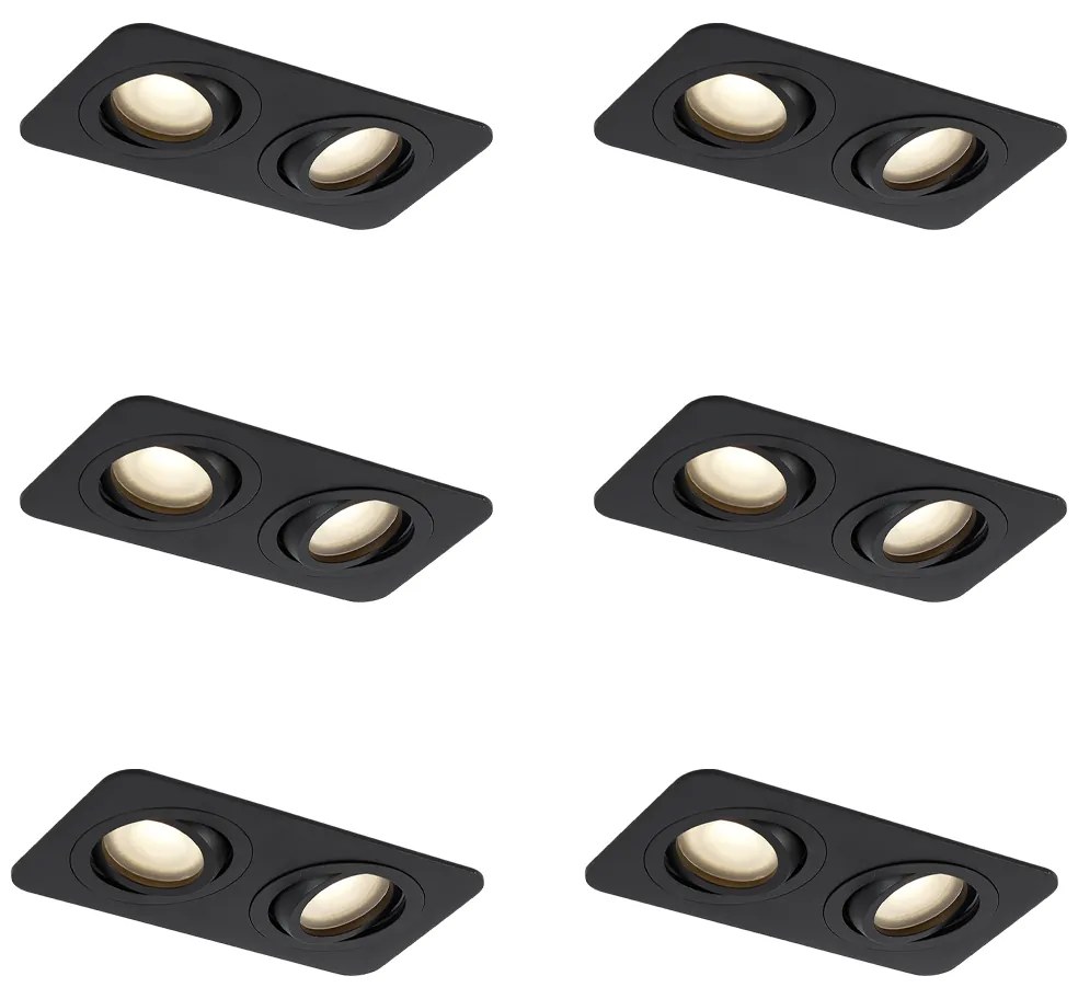 Sada 6 zaoblených zapustených bodových svetiel čierna GU10 50 mm otočné a naklápacie IP44 2-svetlé - Alberto